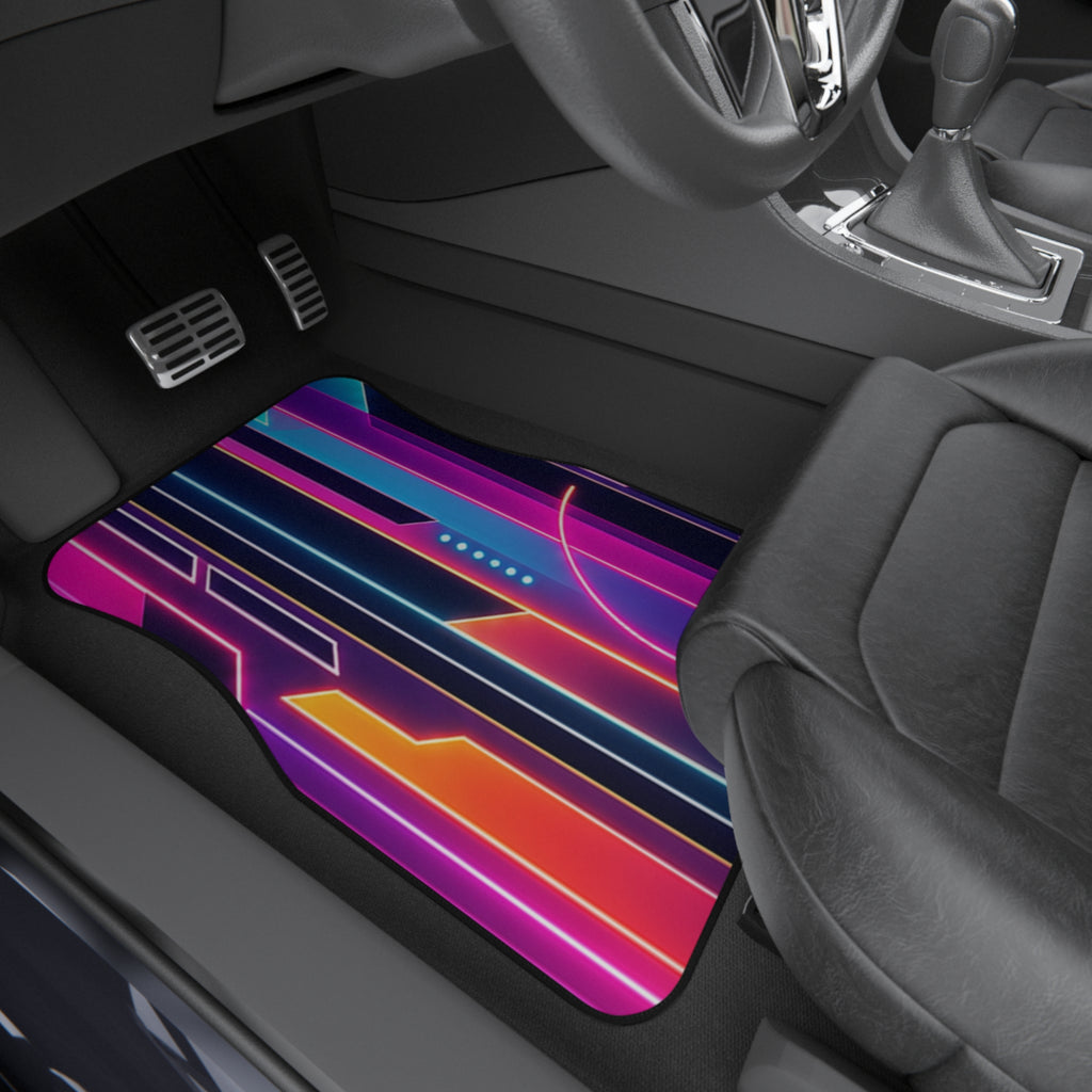 Neon Geometric Lines Car Mats | Vibrant Retro Futuristic Floor Mats