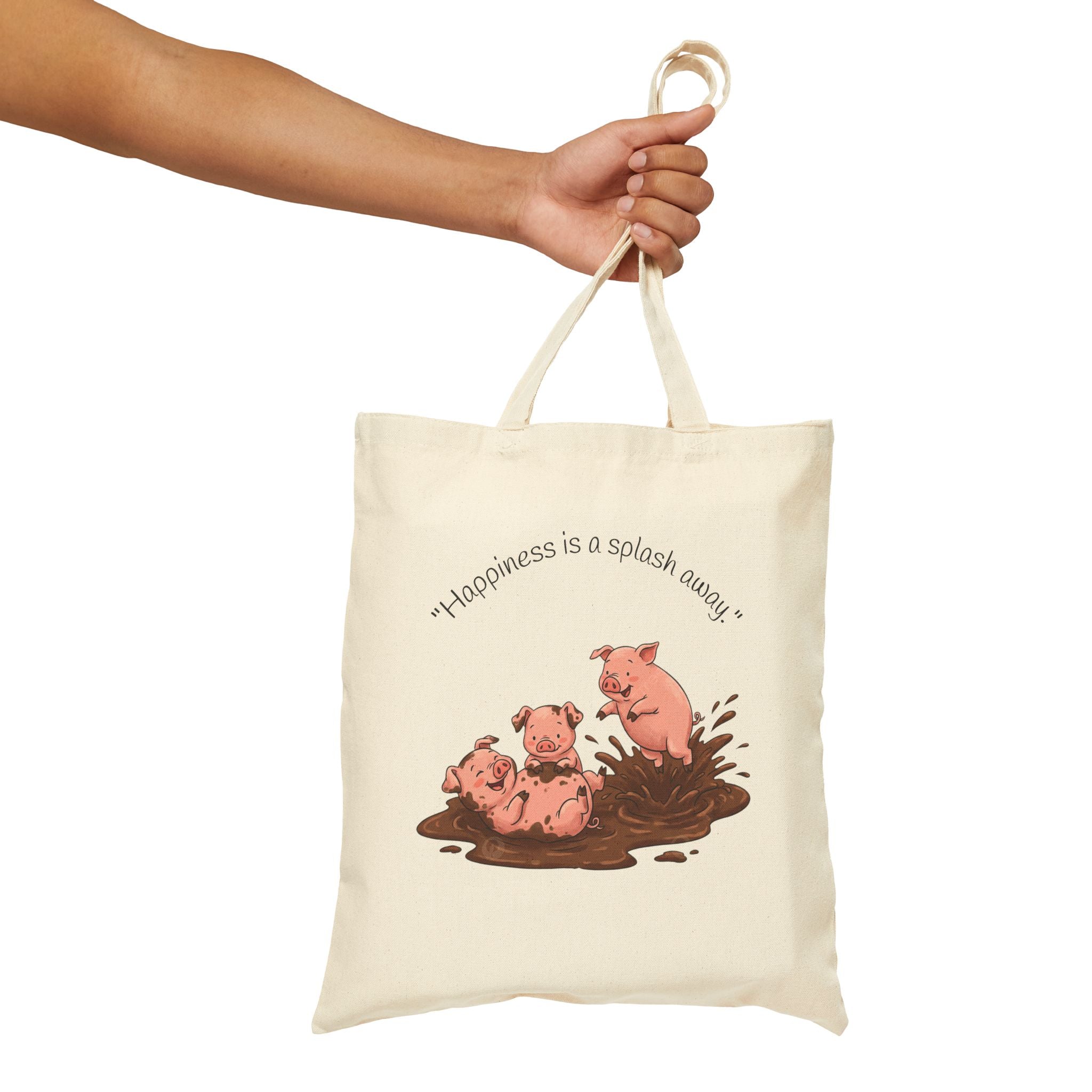 Tote Bag / 'Happiness is a Splash Away' Muddy Pig Illustration Cotton Tote