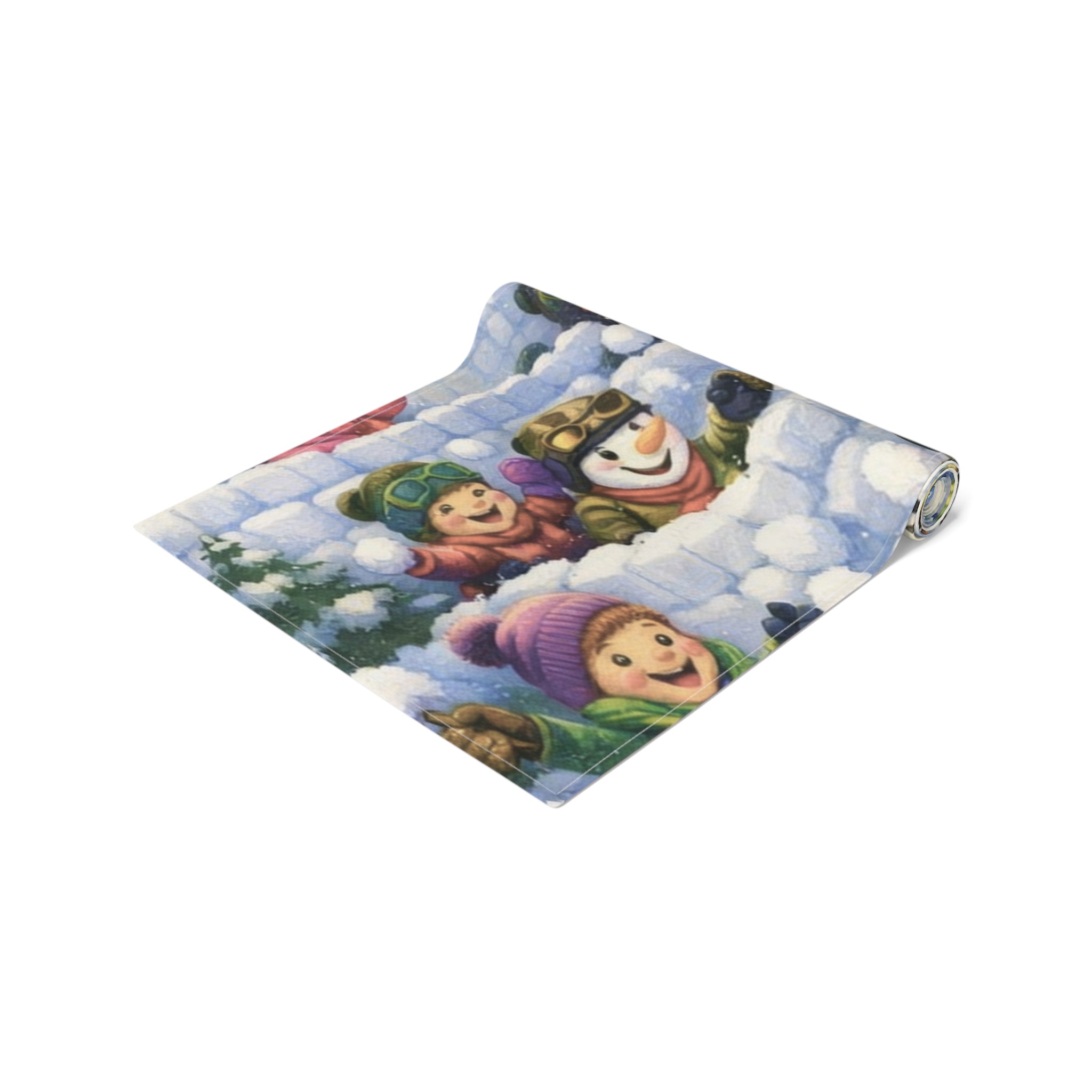 Snowman Winter Scene Table Runner | Holiday Snowball Fight