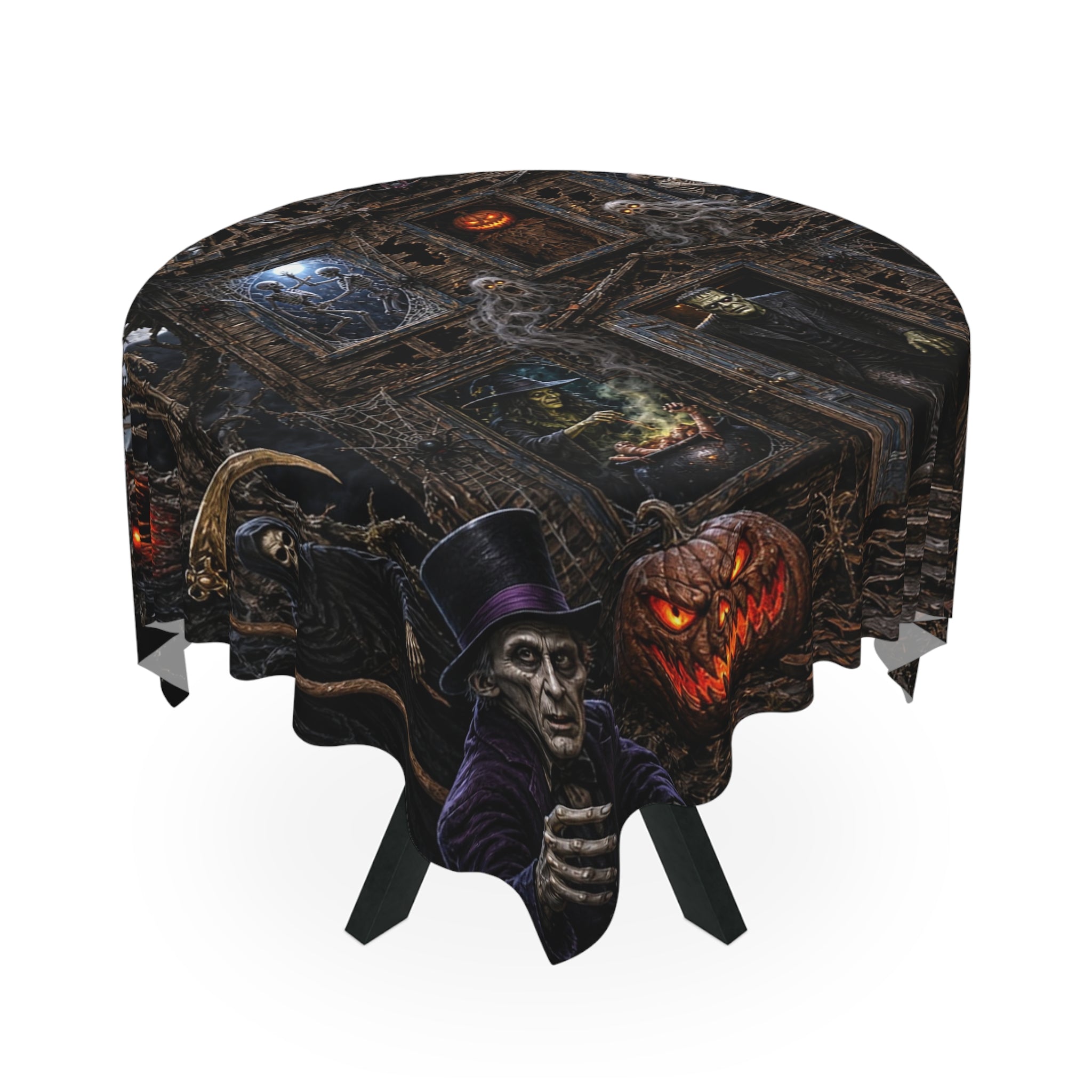 Spooky Haunted House Halloween Tablecloth — Creepy Pumpkin & Ghosts Party Decor
