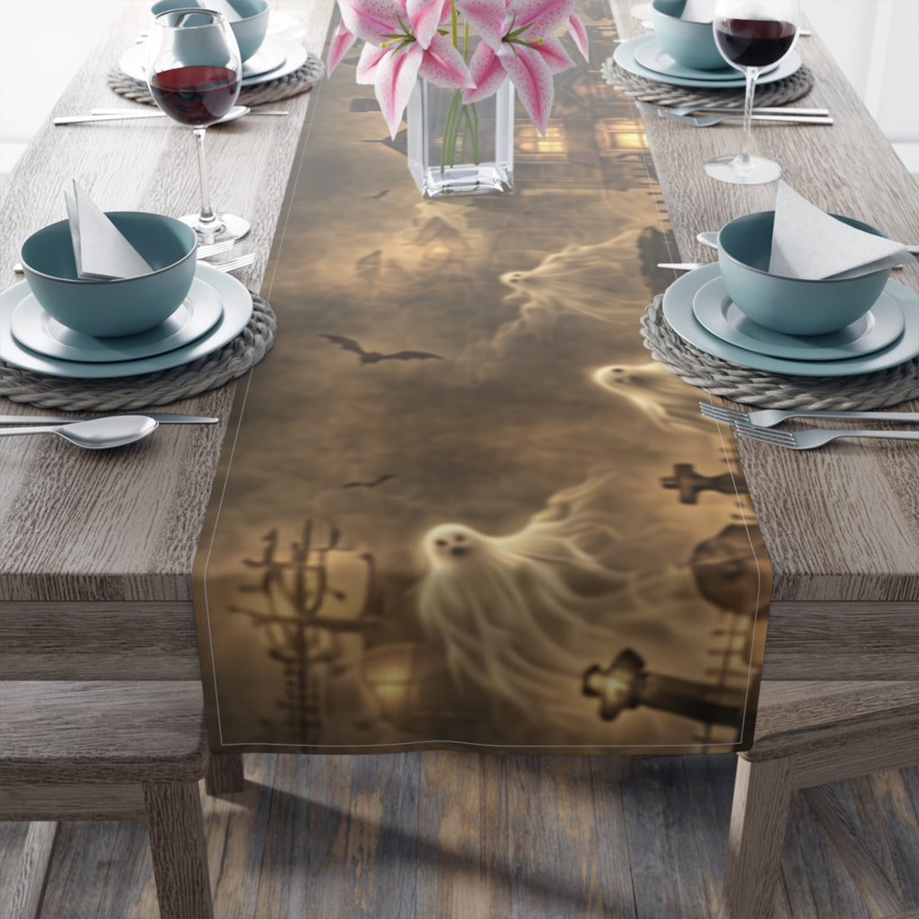 Haunted Victorian House Table Runner | Ghostly Graveyard Halloween