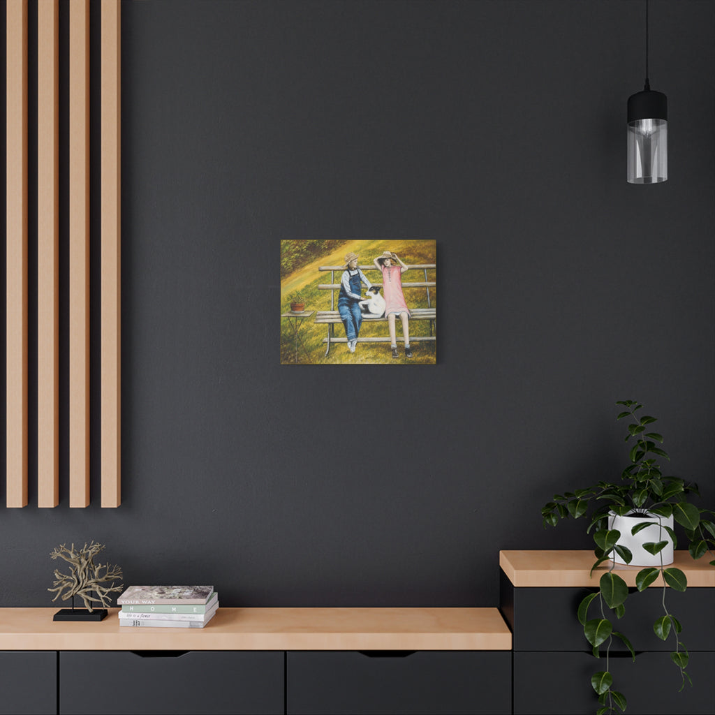 Children on Bench Painting Canvas