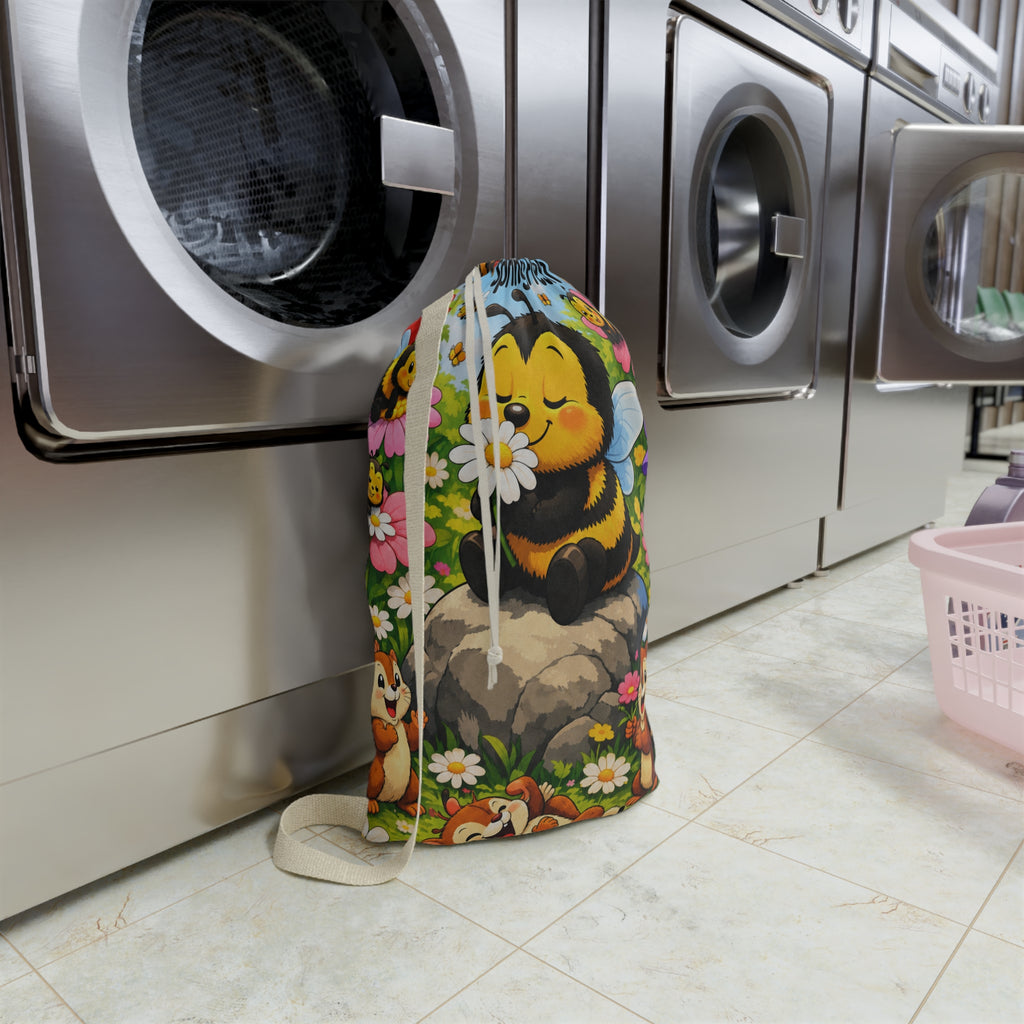 Spring Fresh Bee Laundry Bag – Cute Floral Drawstring Hamper for Kids