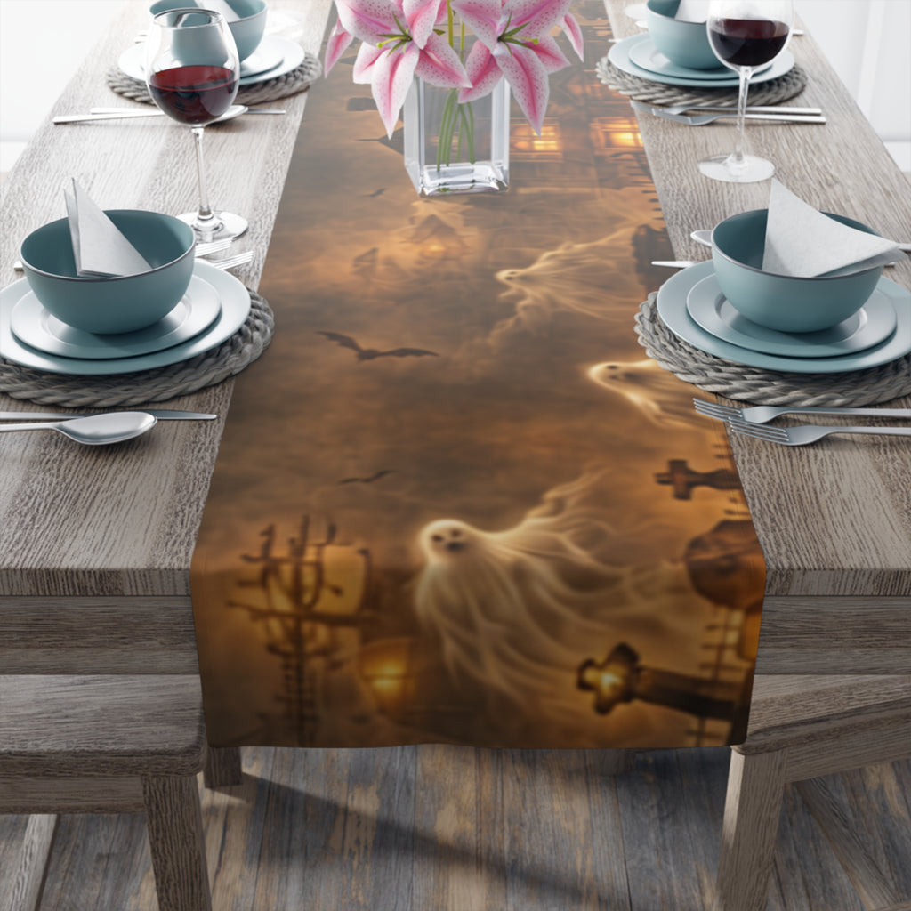 Haunted Victorian House Table Runner | Ghostly Graveyard Halloween
