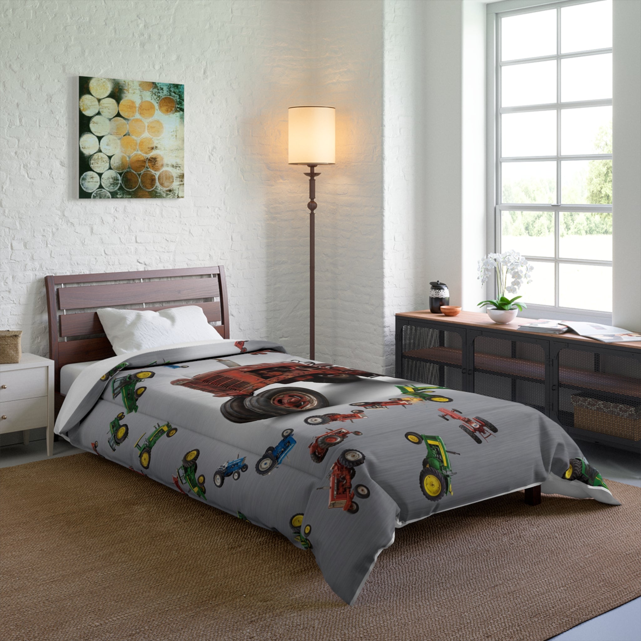 Vintage Red Tractor Comforter | Kids Farm Machine Pattern