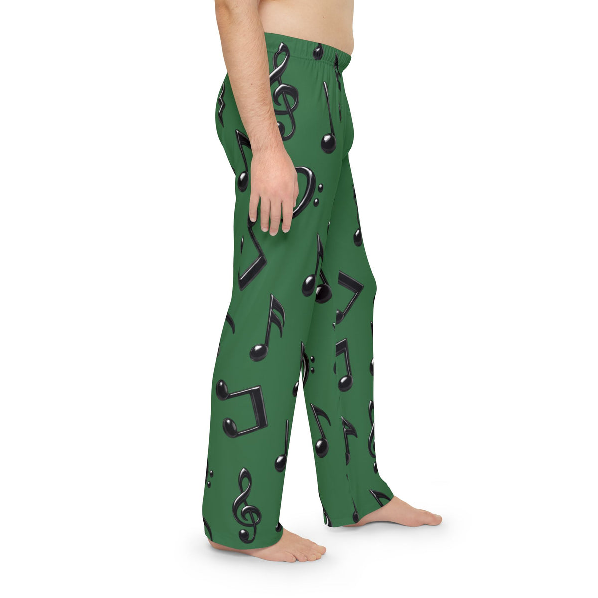 Black Music Notes Pajama Pants | Green Musical Note Mens Lounge Pants