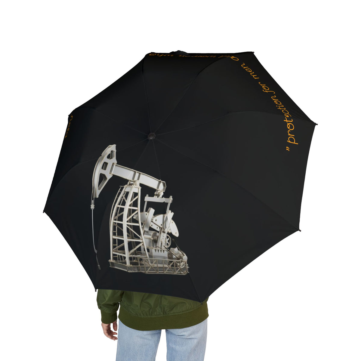 Oil Pumpjack Illustration Umbrella | Foldable Semi-Automatic Travel Umbrella