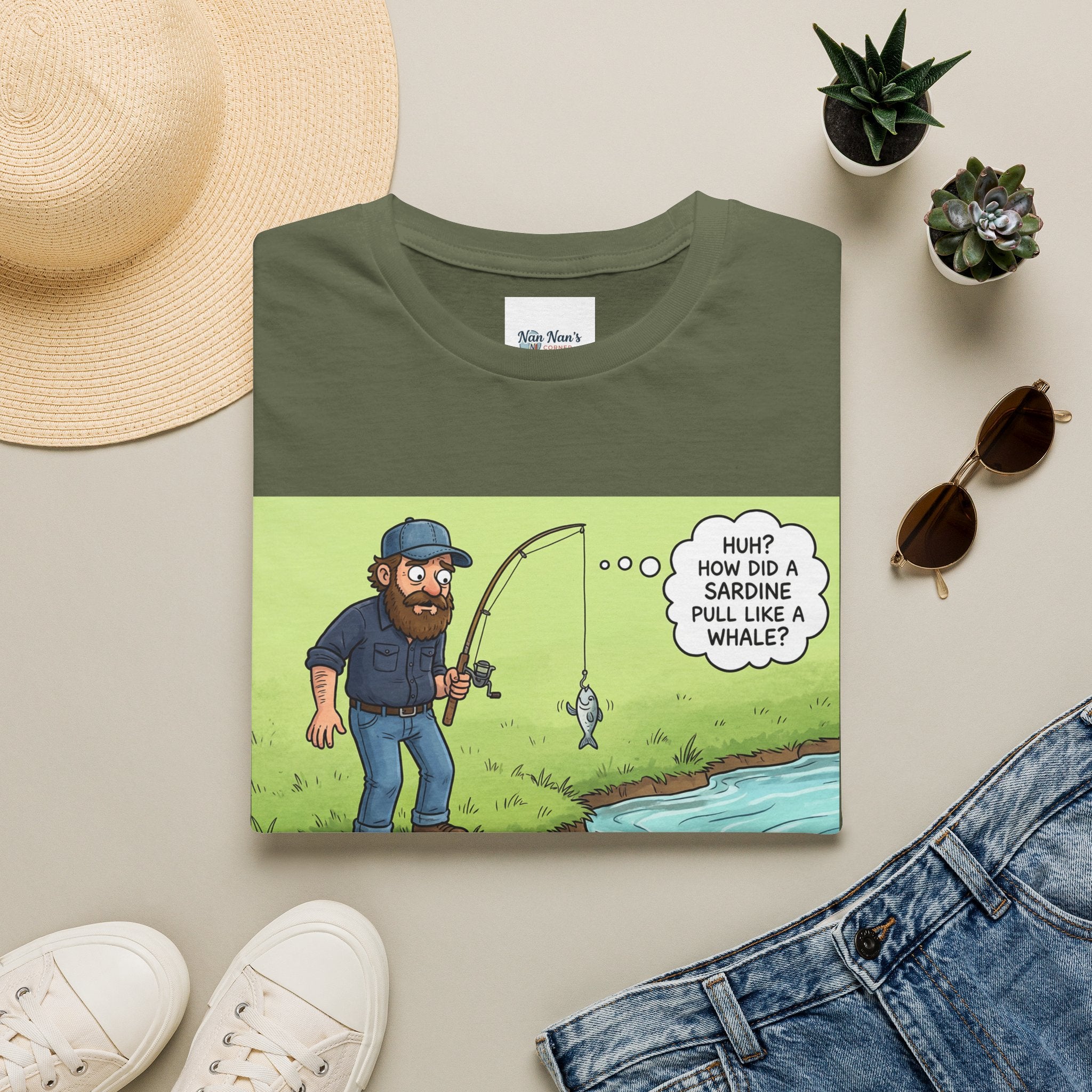 Fishing Bass Cartoon Unisex Graphic T-Shirt – Funny Lure Pond Fish Cotton Tee