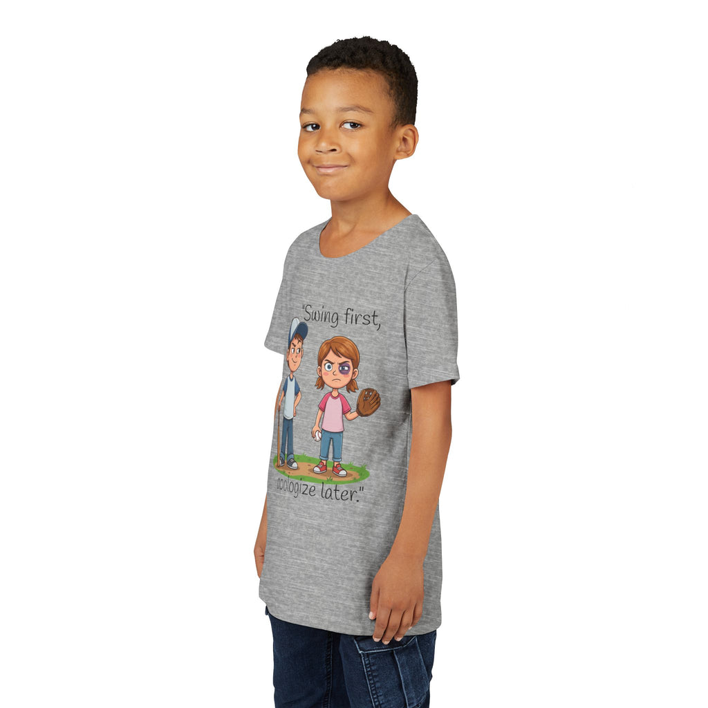 Youth Tee / "Swing First, Apologize Later" Baseball & Softball Kids Shirt