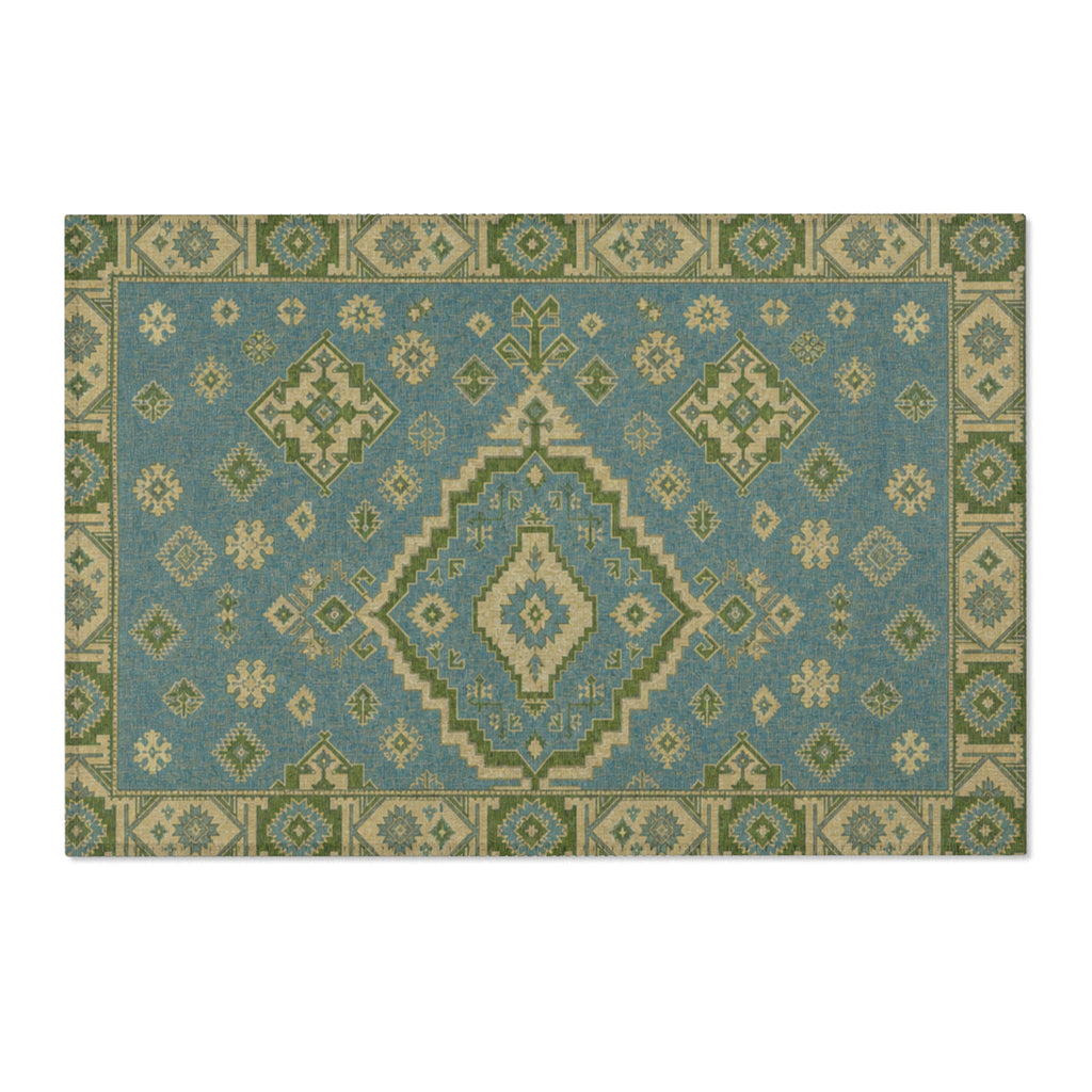 Blue Green Moroccan Medallion Area Rug | Boho Kilim Accent Rug