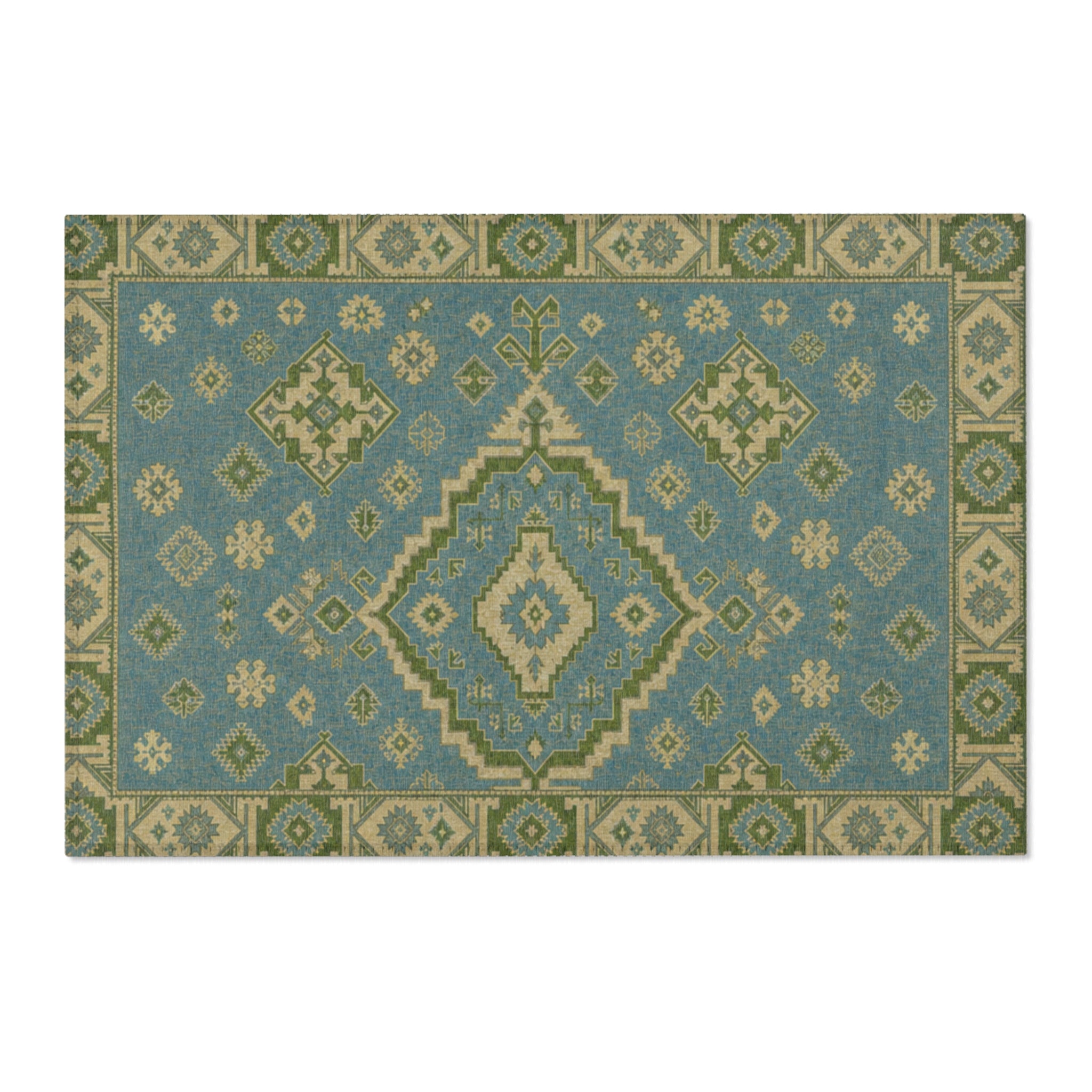 Blue Green Moroccan Medallion Area Rug | Boho Kilim Accent Rug