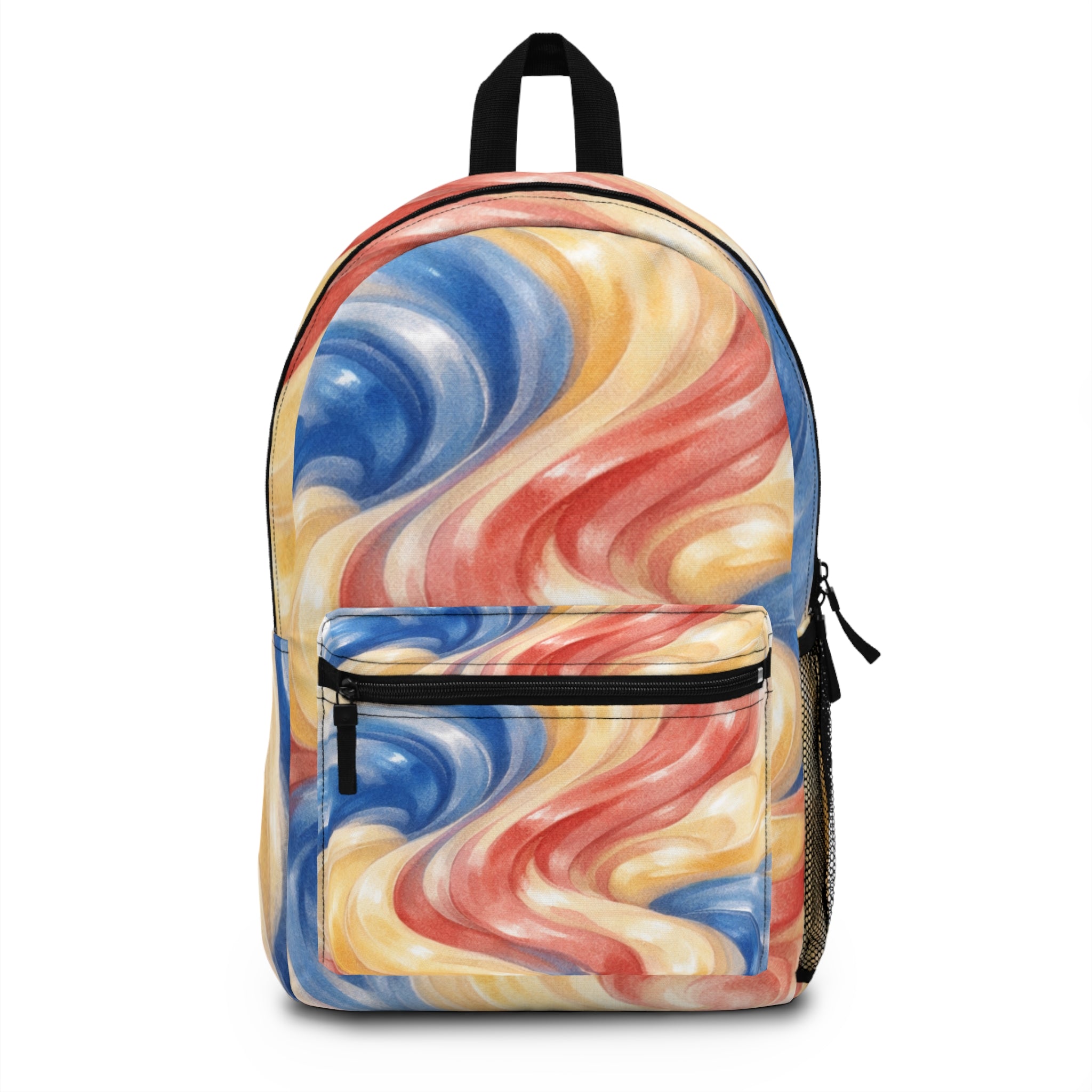 Backpack/Swirled Abstract Waves | Red Blue Yellow Marble Pattern