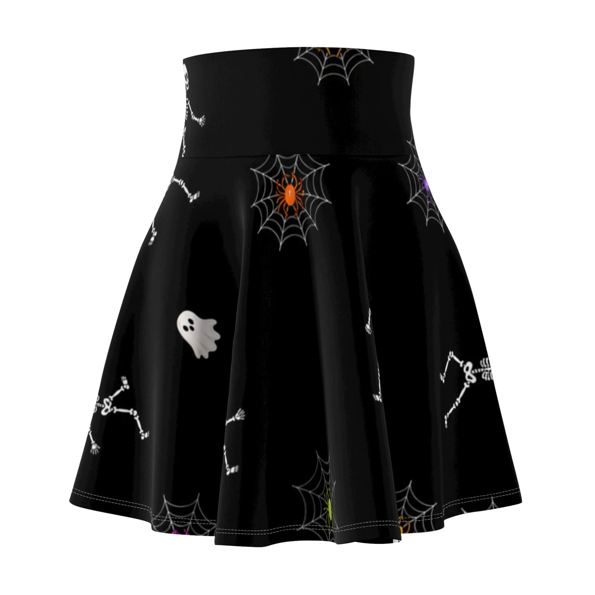 Skeleton & Spiderweb Skater Skirt | High-Rise Halloween Skirt for Women