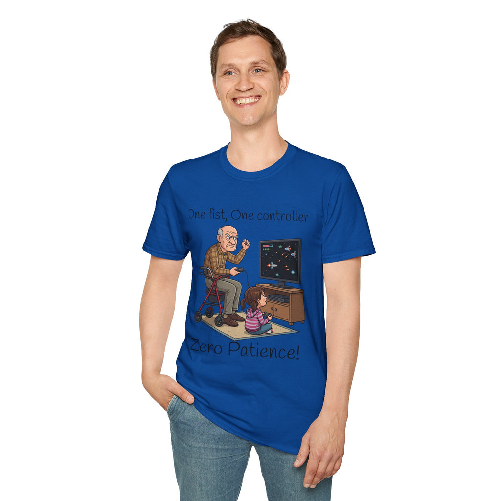 One Fist One Controller Zero Patience Grandpa Unisex Graphic T-Shirt – Funny Gaming Cotton Tee
