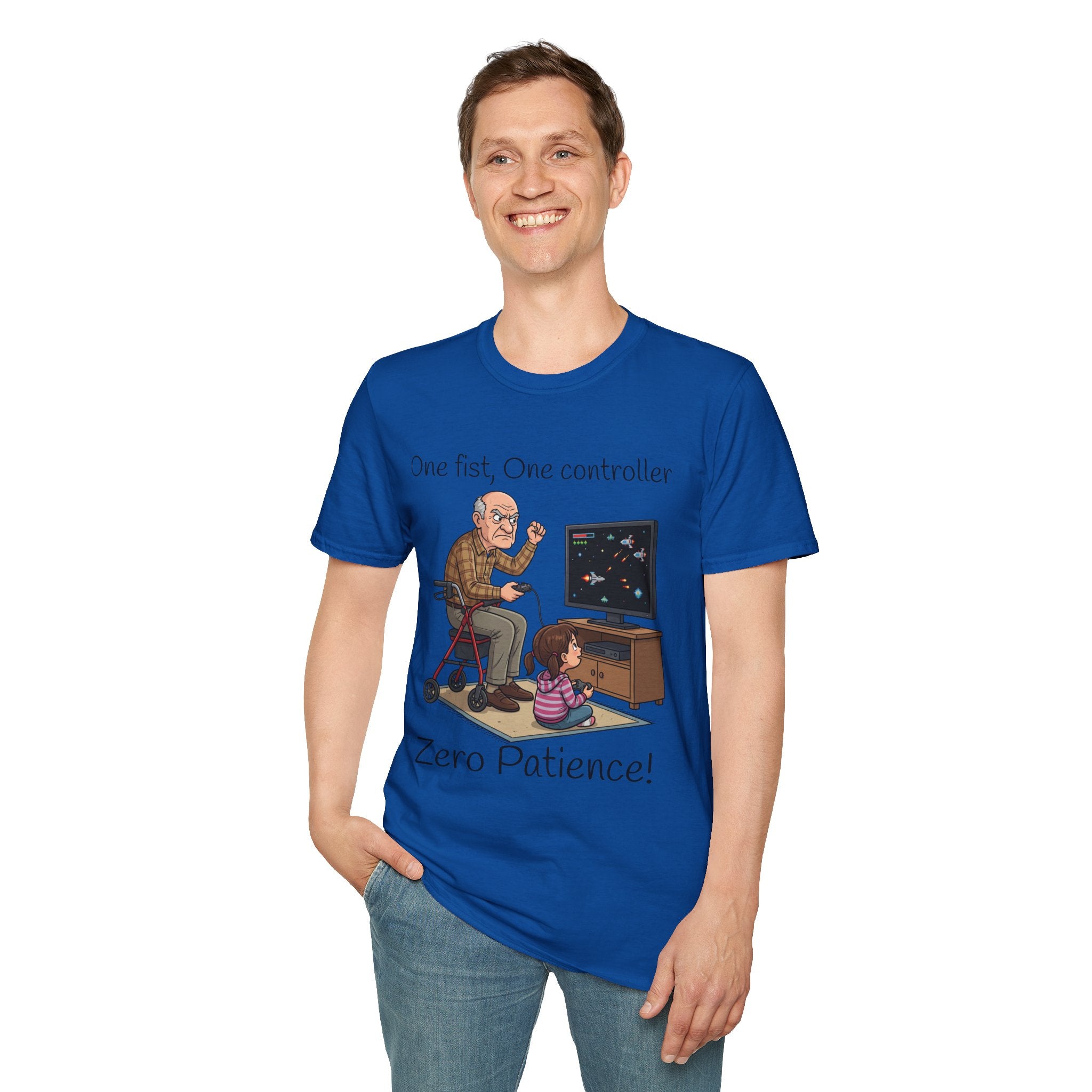 One Fist One Controller Zero Patience Grandpa Unisex Graphic T-Shirt – Funny Gaming Cotton Tee