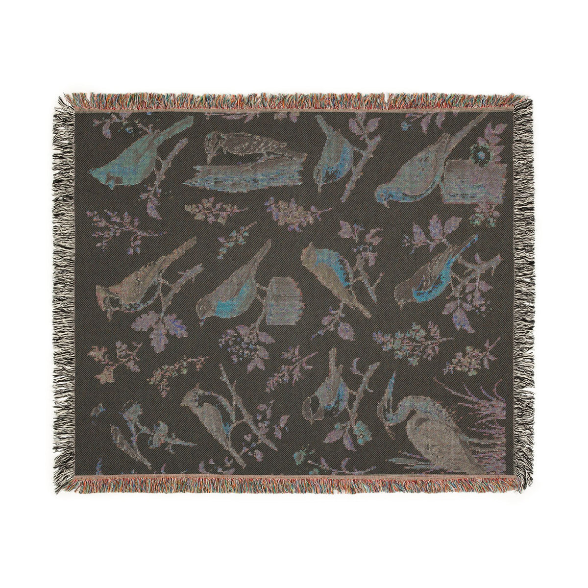 Vintage Bird Blue Botanical Woven Blanket
