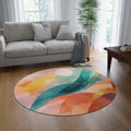 Abstract Sunset Waves Round Rug | Boho Coastal Art Floor Mat