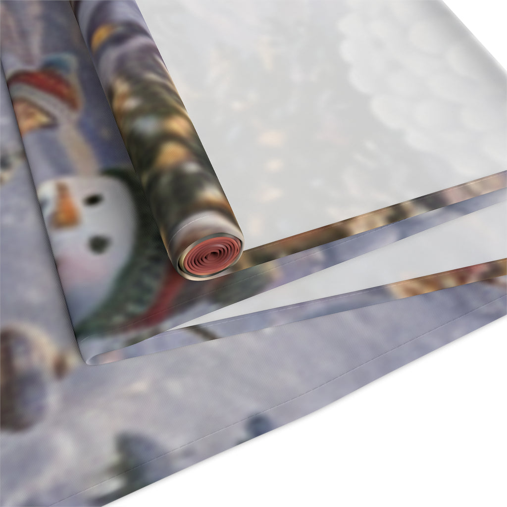Storybook Snowman Village Table Runner, Winter Wonderland Cotton Poly