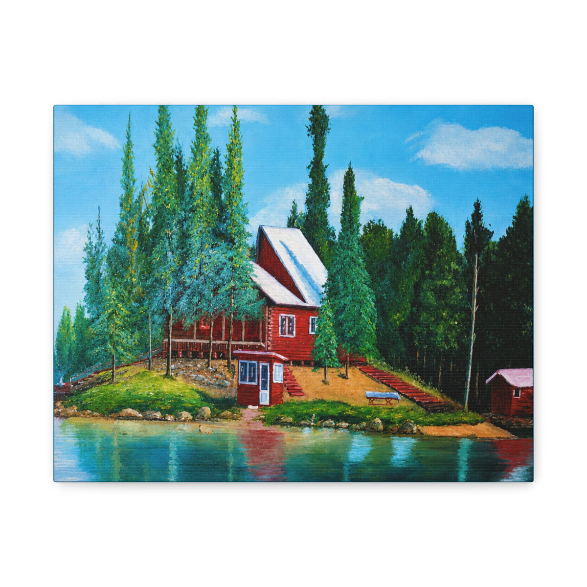 Lakeside Red Cabin /Matte Canvas