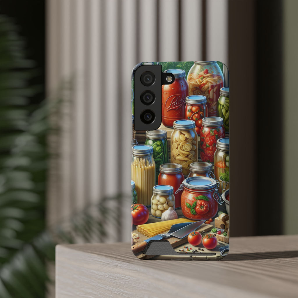 Canning Kitchen Phone Case with Card Holder / Rustic Pantry Jar & Veggie Design