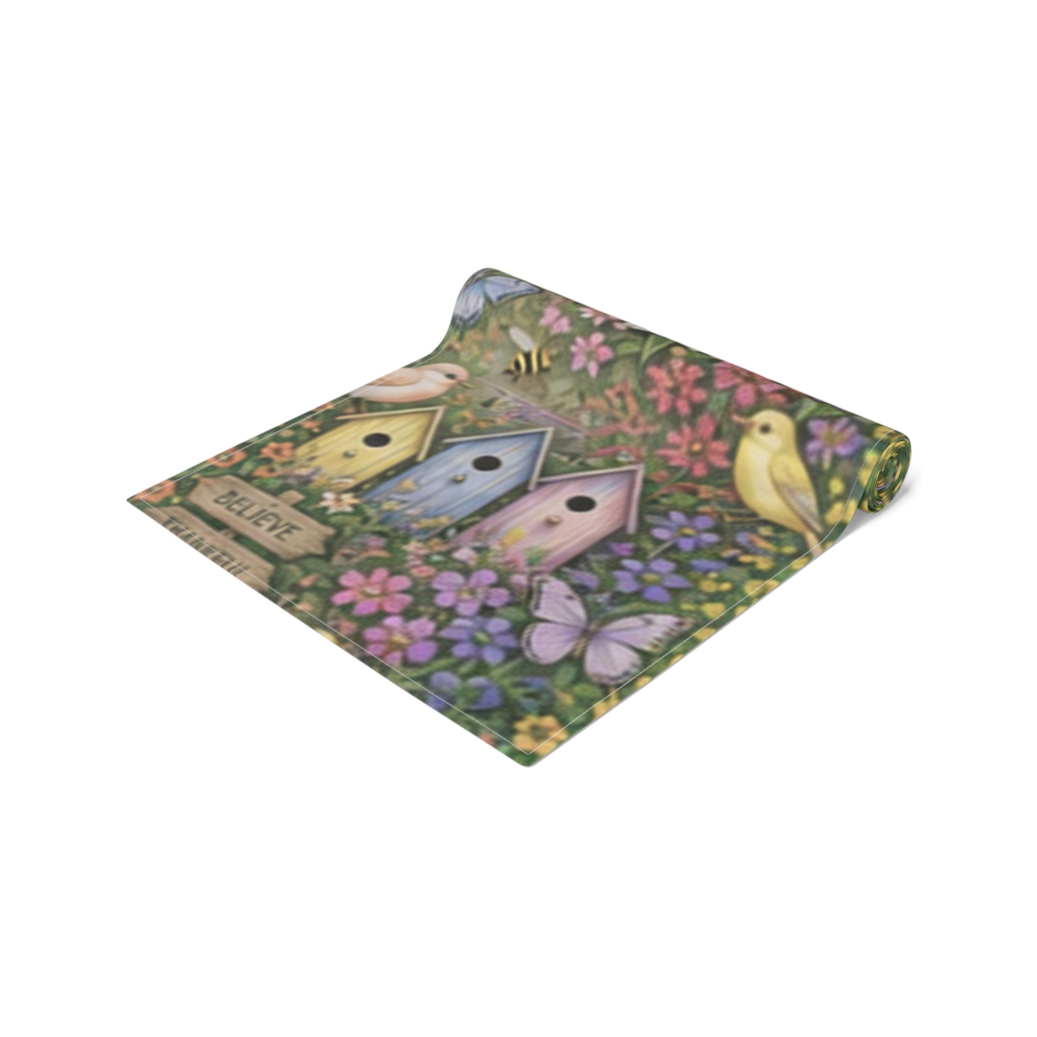 Floral Garden Birds Bees Butterflies Table Runner