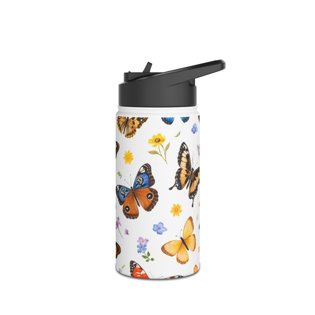 Butterfly Floral Pattern Stainless Steel Water Bottle | Standard Lid