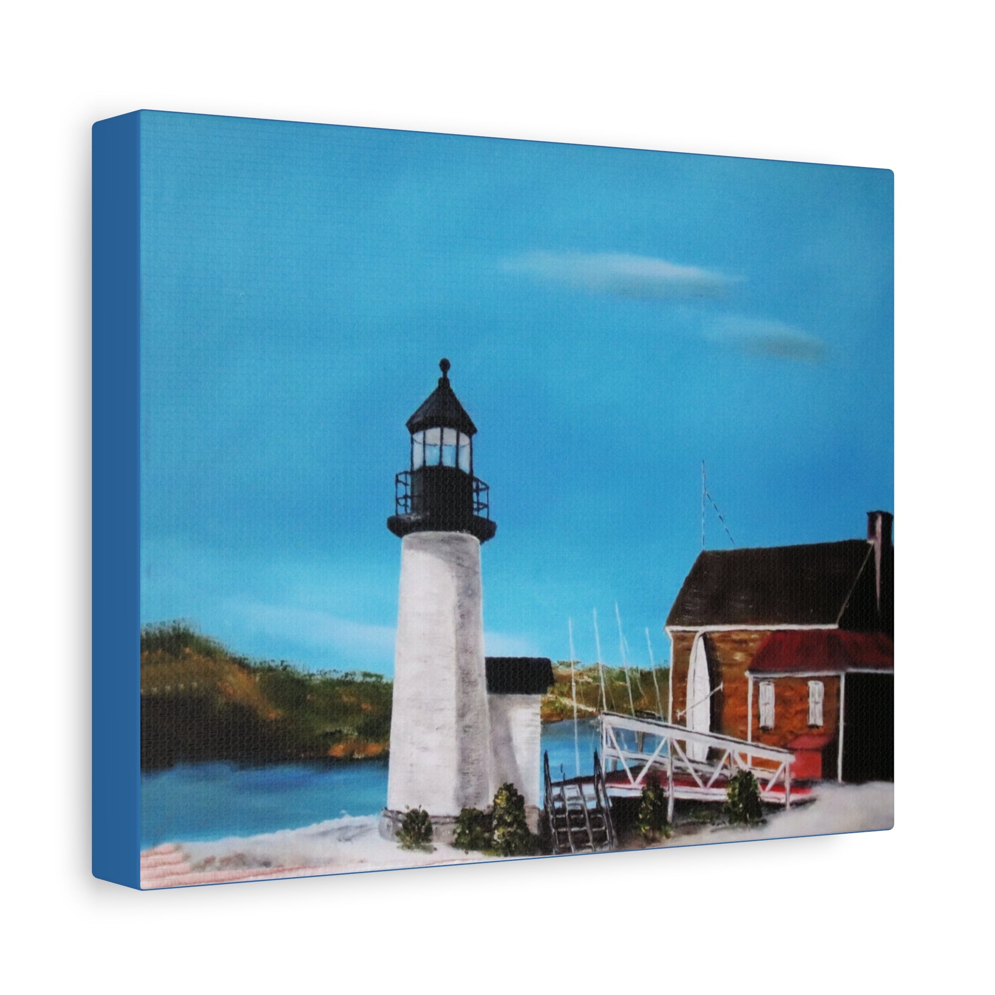 Lighthouse Coastal Painting Canvas | Matte Stretched Wall Art