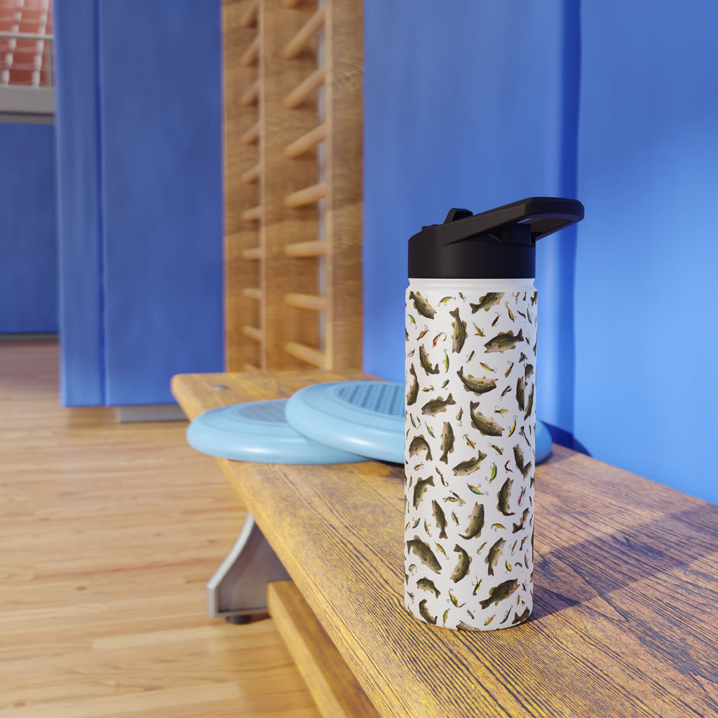 Bass Pattern Stainless Steel Water Bottle | Fishing Fish Design