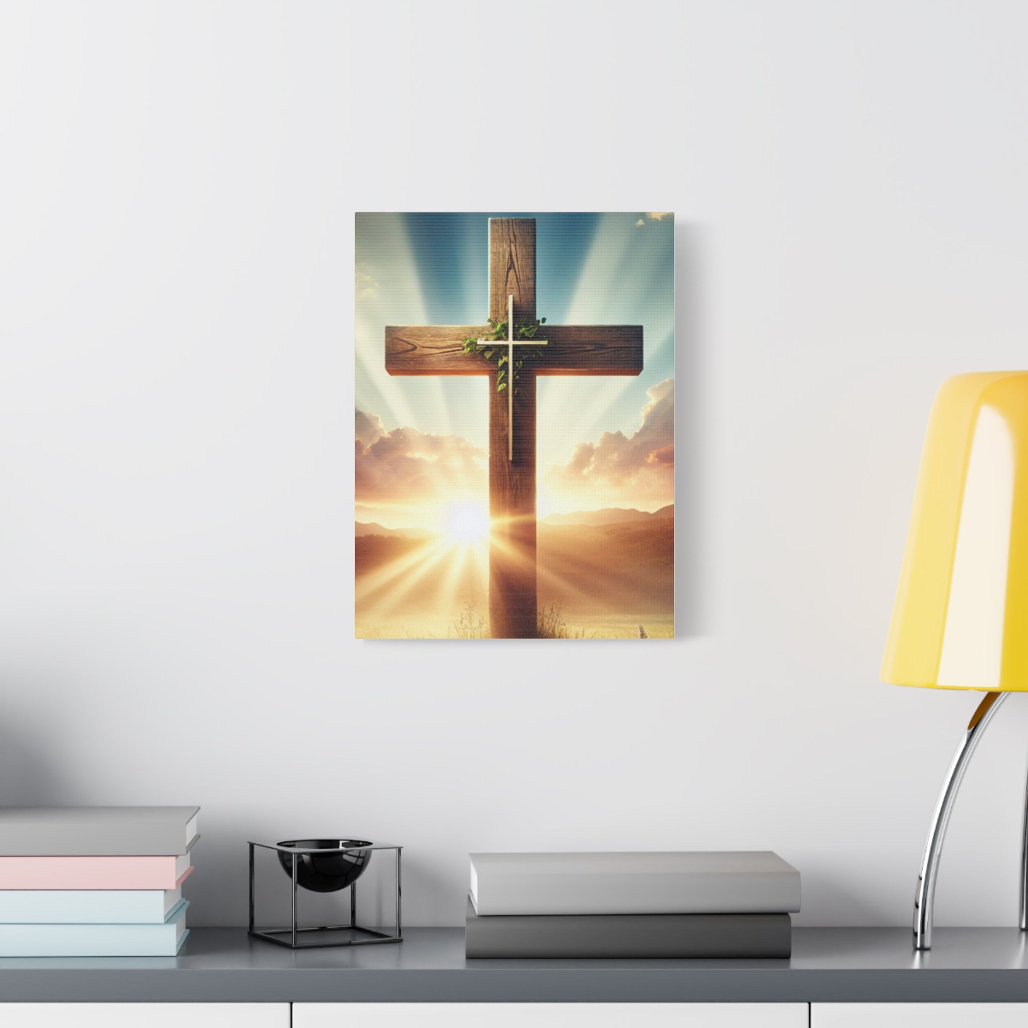 Sunrise Cross Matte Canvas Wall Art / Christian Inspirational Religious Home Decor