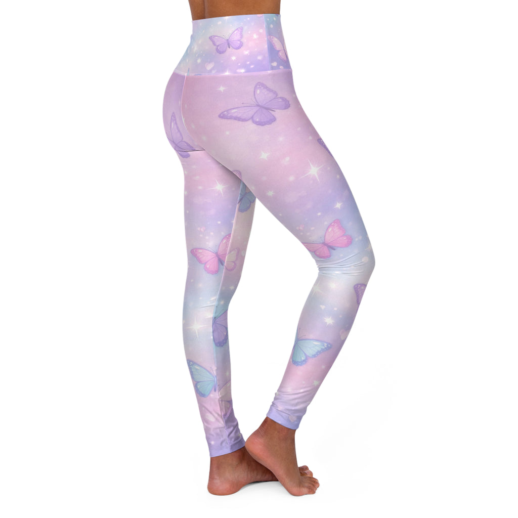 Pastel Butterfly Leggings High Waisted Yoga Leggings | Lavender Pink AOP