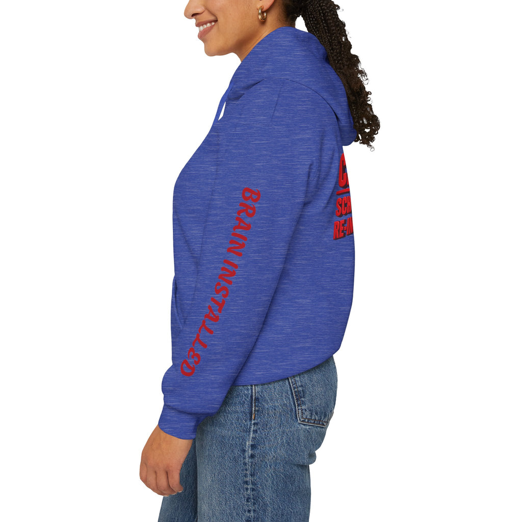 Hoodie — "CAUTION: Schools Starting, Re-Installing Brain" Back-to-School Graphic Hoodie