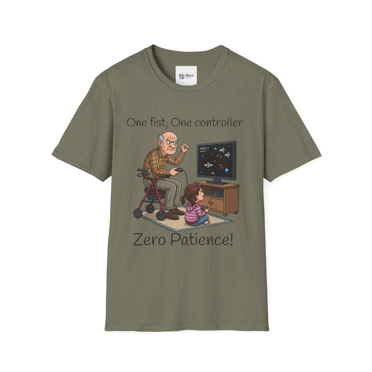 One Fist One Controller Zero Patience Grandpa Unisex Graphic T-Shirt – Funny Gaming Cotton Tee
