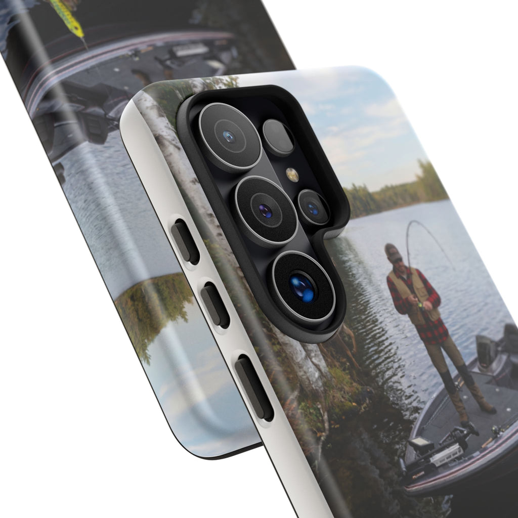 Fisherman Catching Bass phone case | Fishing lake photo phone case