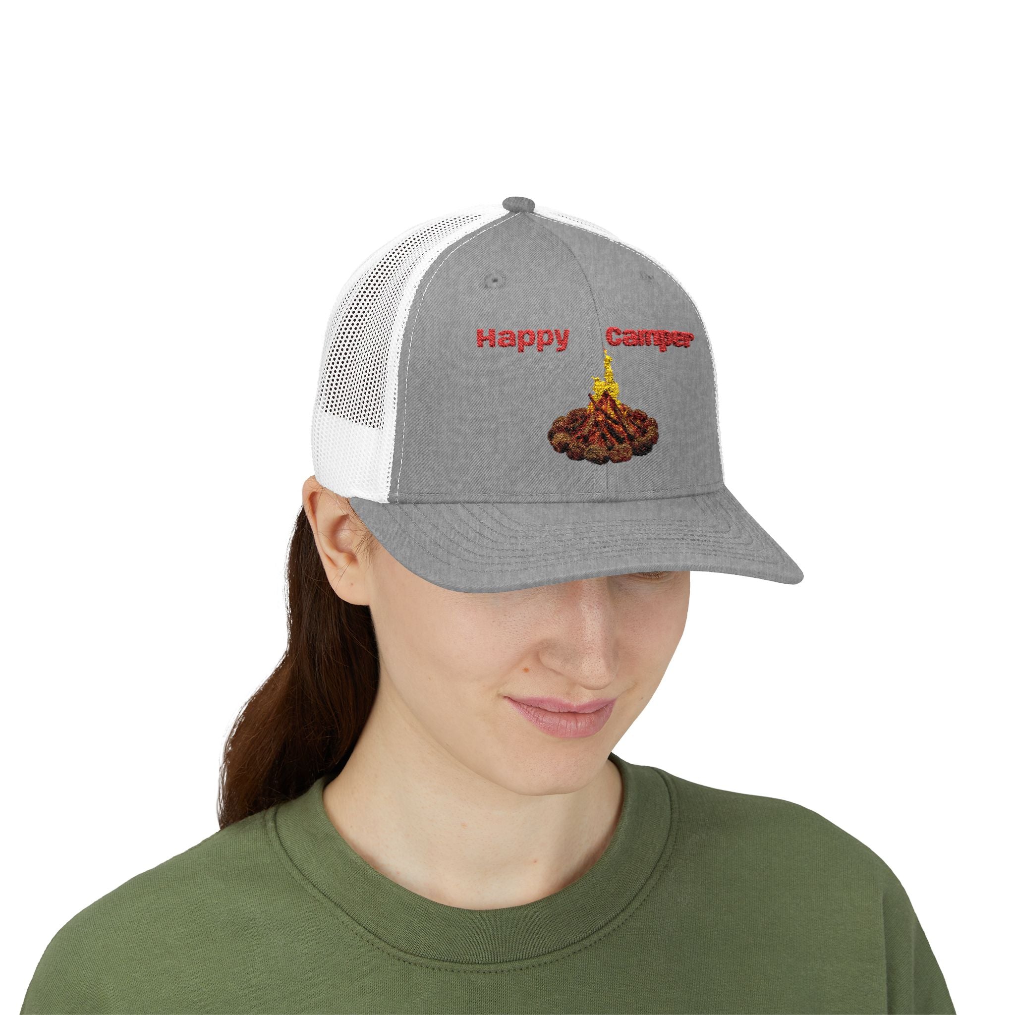 Happy Camper campfire Embroidered Snapback Cap | Trucker hat