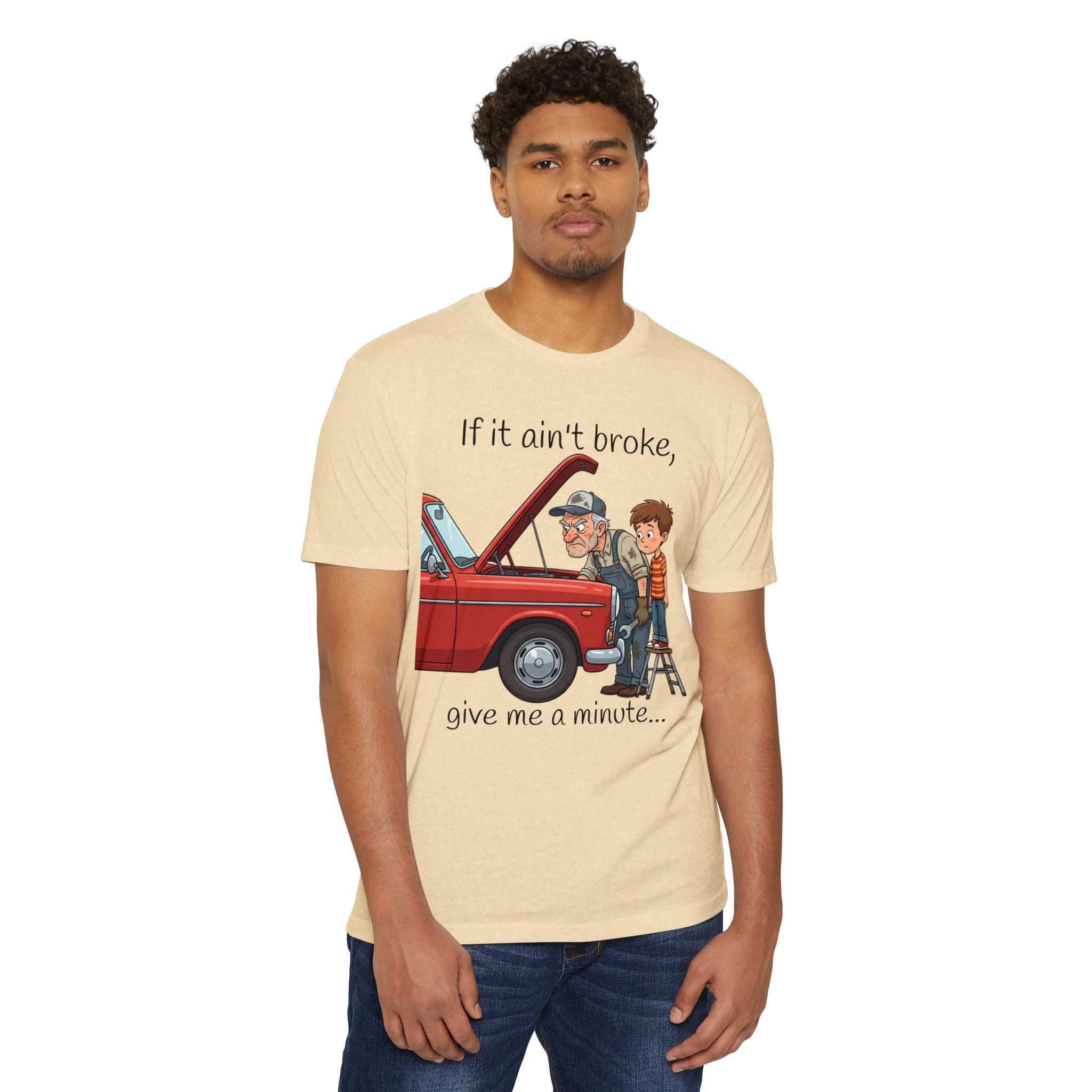 Mechanic Grandpa T-Shirt — "If it ain't broke, give me a minute" Vintage Car Repair Tee