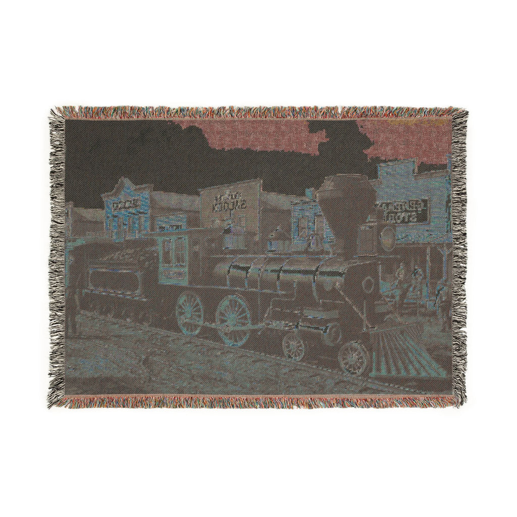 Vintage Steam Locomotive Woven Blanket | Western Town Train Throw