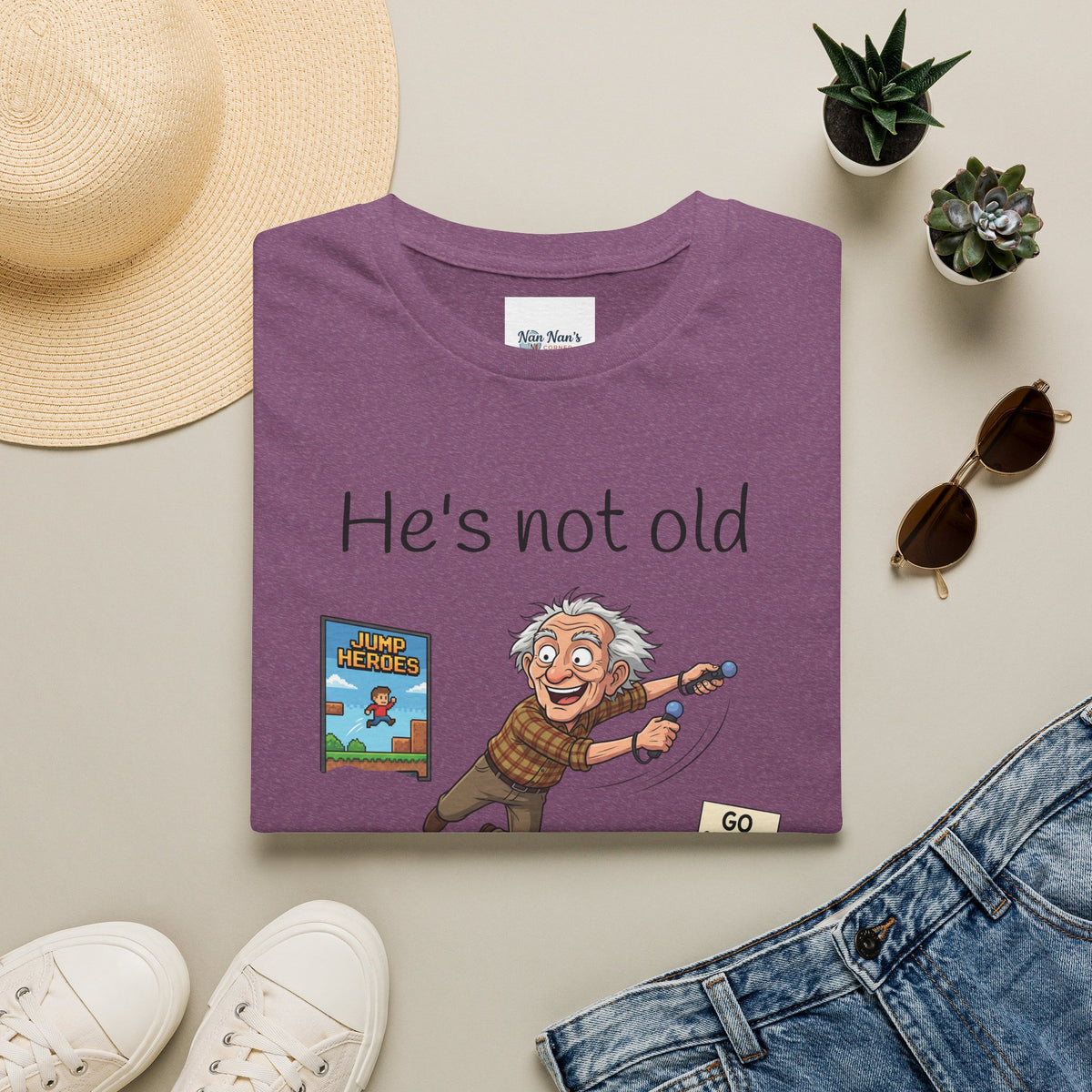 He's Not Old Funny Gamer Grandfather Unisex Graphic T-Shirt – Novelty Gaming Cotton Tee