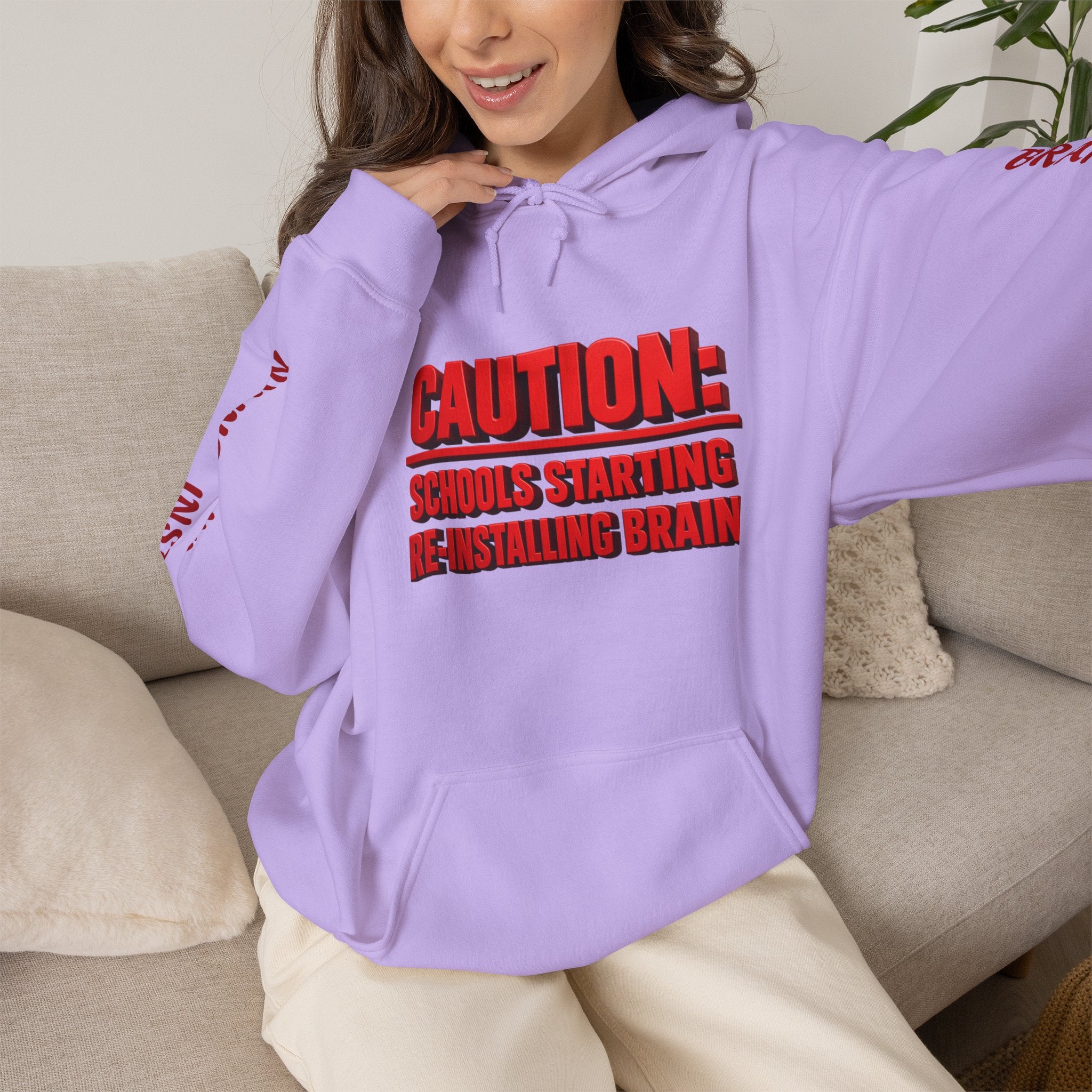 Caution Schools Starting Re-Installing Brain Unisex Graphic Hoodie – Funny Back-to-School Sweatshirt