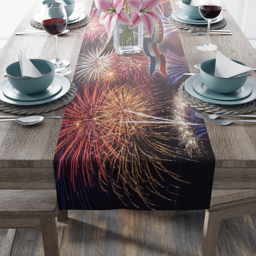 American Eagle with Fireworks Table Runner | Cotton Poly