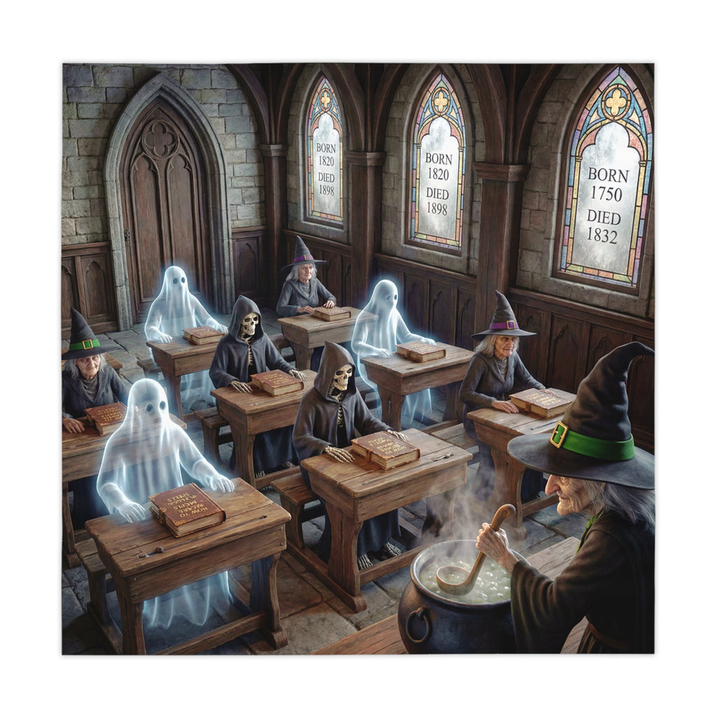 Haunted Classroom Witch & Ghosts Tablecloth | Halloween Dining Decor