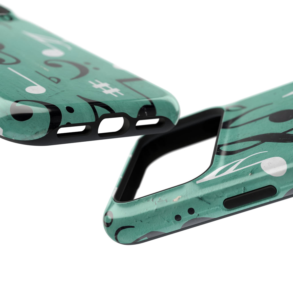 Teal Music Notes Phone Case | Impact-Resistant Case