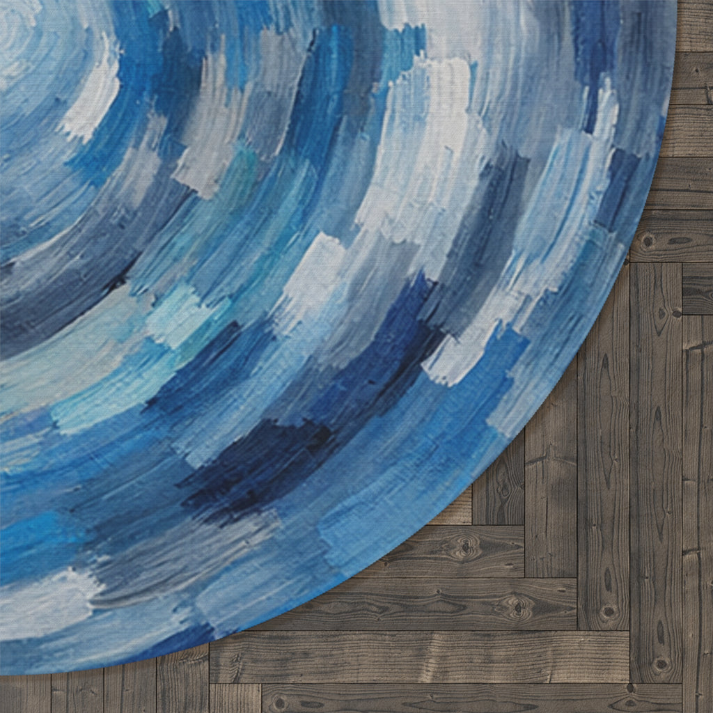 Round Rug Blue Swirl | Abstract Coastal Spiral Rug