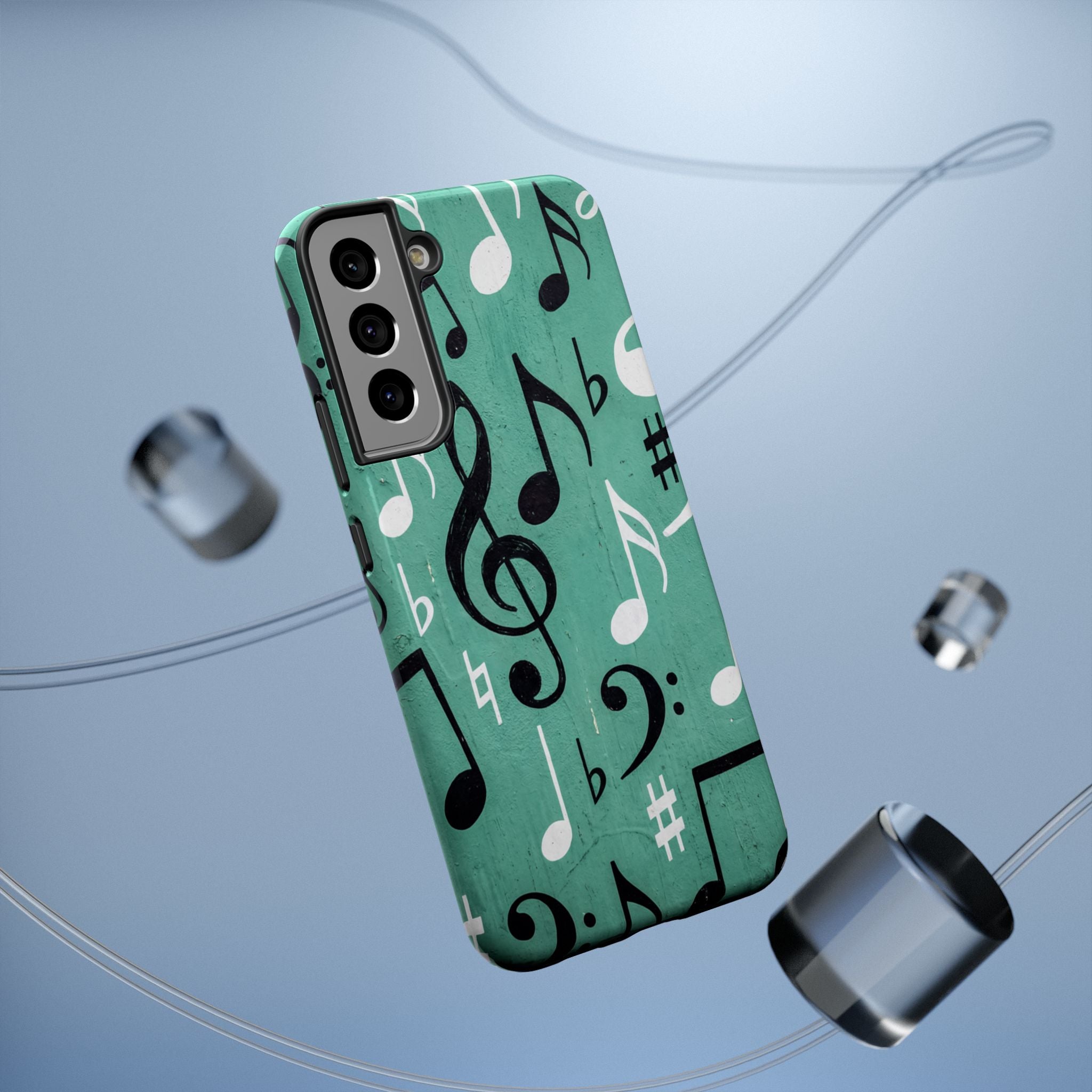 Teal Music Notes Phone Case | Impact-Resistant Case
