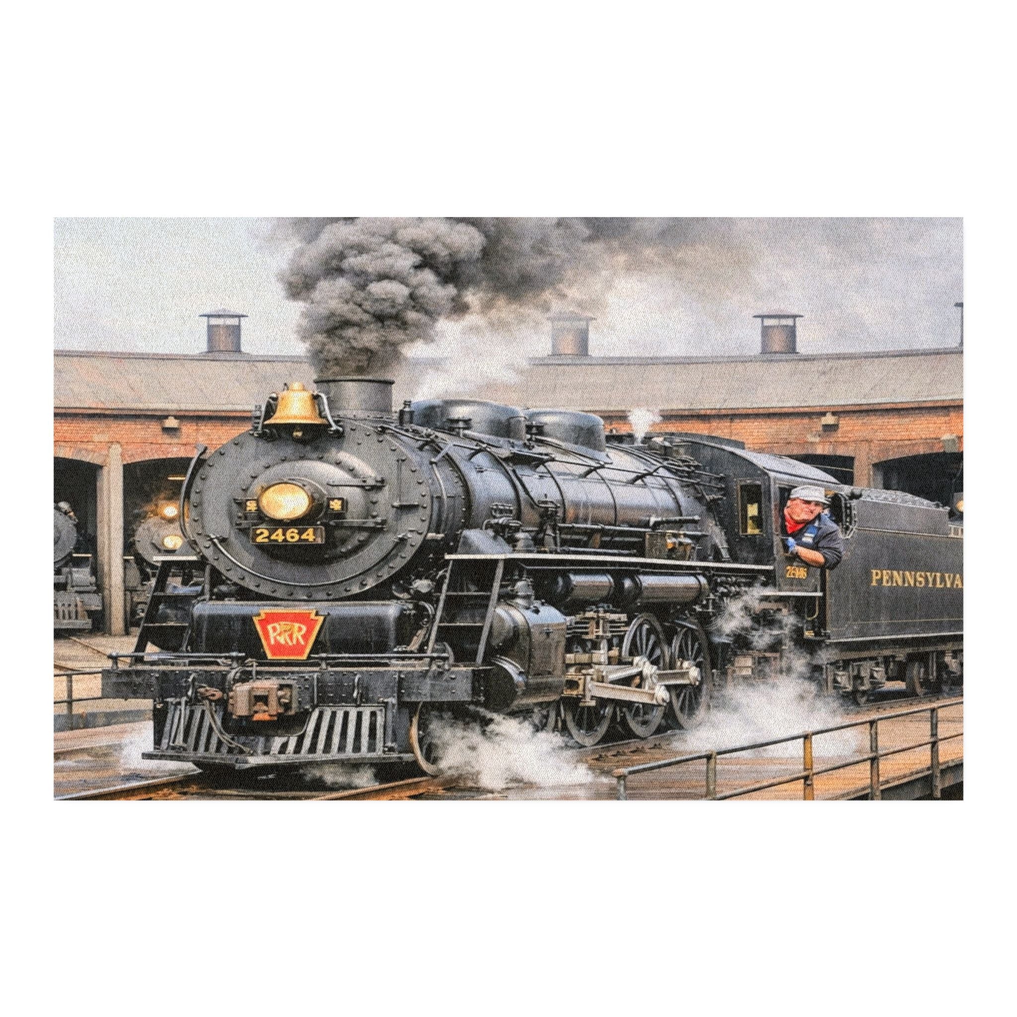 Vintage Steam Locomotive Rug | Train Engine Illustration, Railroad Decor