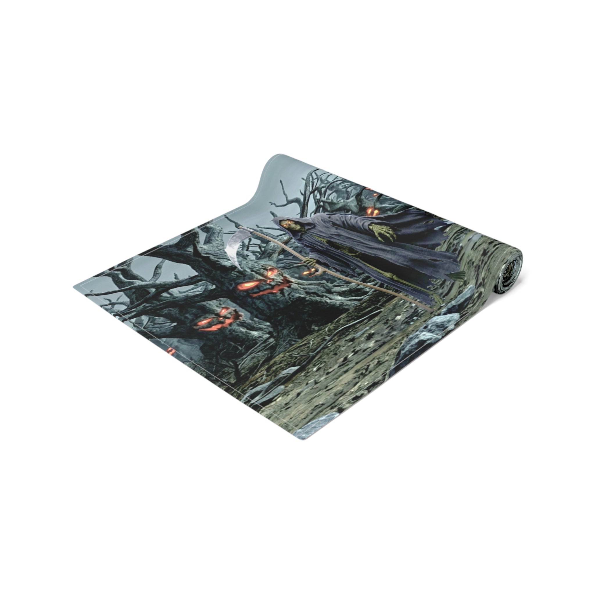 Haunted Hearse Carriage Table Runner | Halloween Spooky Graveyard Scene
