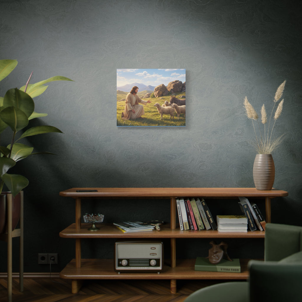 Jesus with Sheep Matte Canvas Print / Stretched 1.25" Religious Wall Art