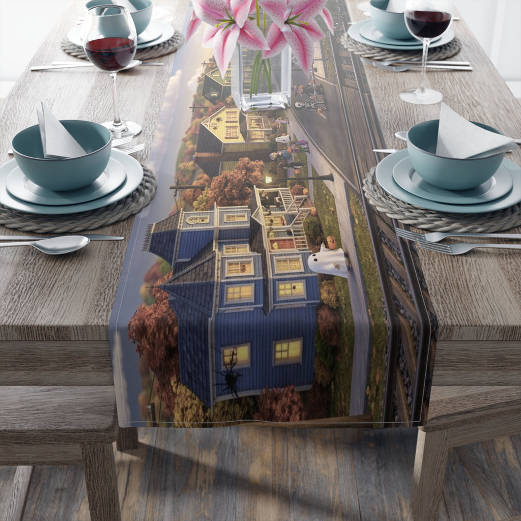 Vintage Steam Train Village Table Runner