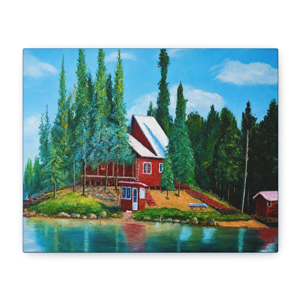 Lakeside Red Cabin /Matte Canvas