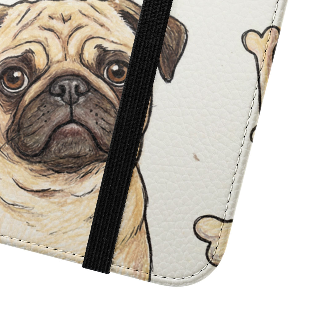 Pug & Bones Phone Flip Case / Cute Dog Wallet Cover
