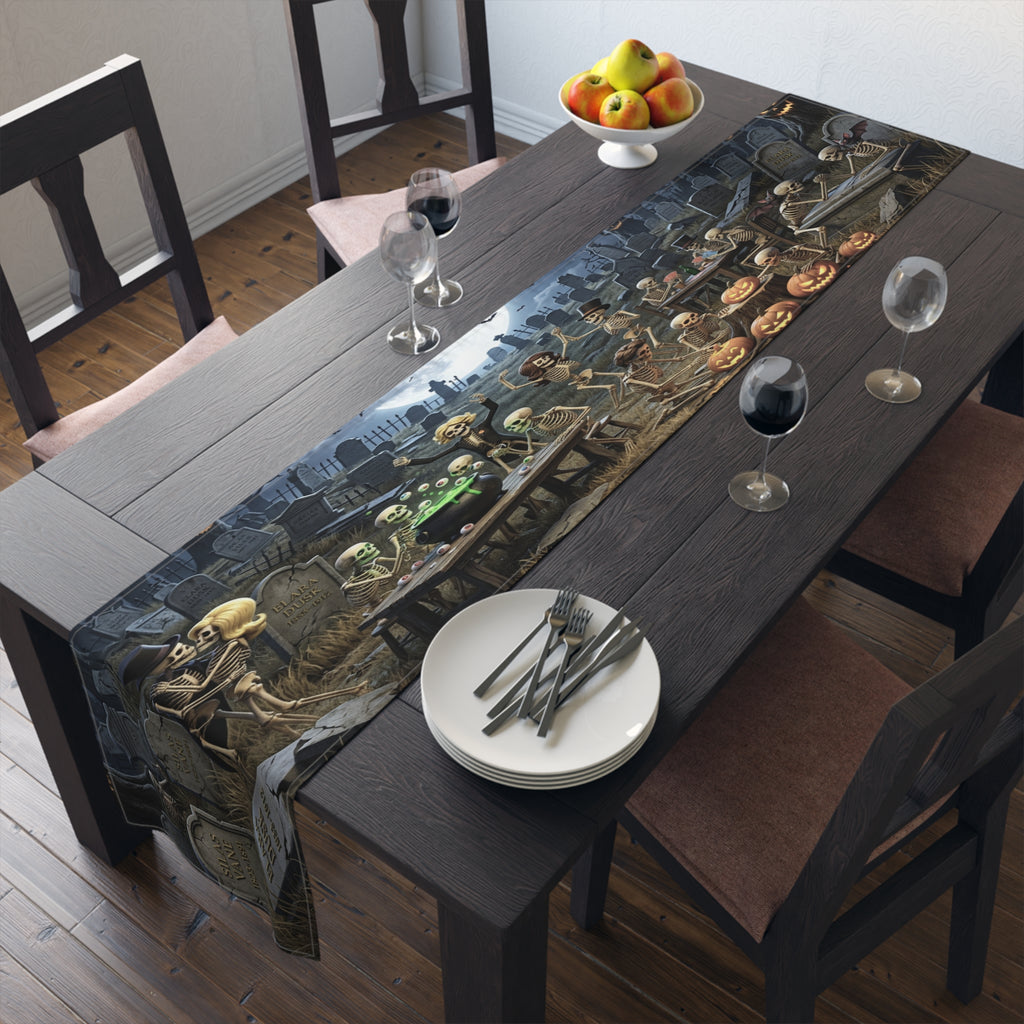 Haunted Graveyard Scene Table Runner | Halloween Cemetery Design